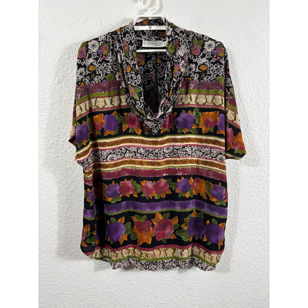 Componix Woman‎ Vintage Floral Tunic Cowl Artsy Oversized Rayon Top Plus Size 18